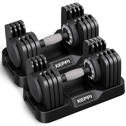Keppi Adjustable Dumbbells Set-40lb Pair, Anti-Slip Metal Fast Adjust Weight Handle, Exercise & Fitness for Full Body Workout -DBA40(Pair)