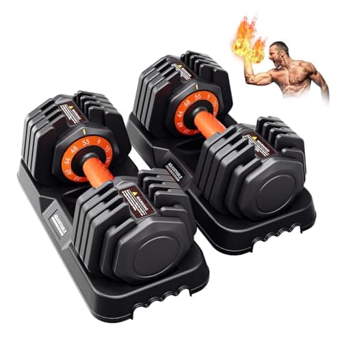2026 Latest Adjustable Dumbbell Set, 55lb Adjustable Dumbbells Pair with Tray, increment in 3lb-6lb, Safety Lock Mechanism Dumbbell Set with Anti-Slip Grip for Home Gym Strength Training