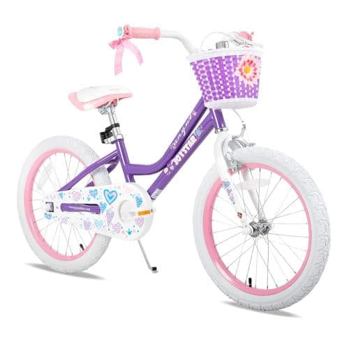 JOYSTAR 18 Inch Girls Bike for 5-9 Years Old Kids Bike for Ages 5-8 Years Girls with Training Wheels and Basket Children Bikes Bicycle with Handbrake in Purple