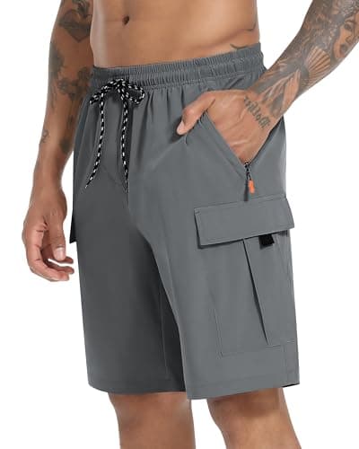 Men's Cargo Shorts Quick Dry Lightweight Stretch Hiking Shorts for Men with 5 Pockets No Lining Grey