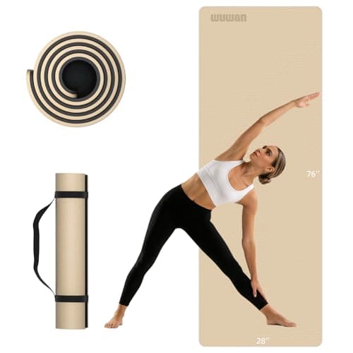 WUWAN 10mm Thick Yoga Mat for Tall Men & Women, Extra Long 76x28in Non Slip TPE Exercise Mat with Carrying Strap, Multipurpose Mat for Yoga Pilates Fitness(beige)