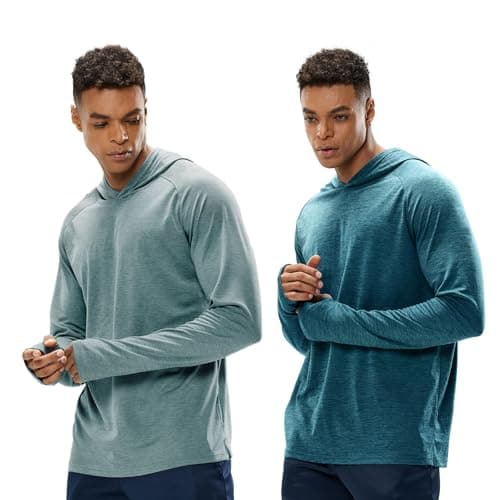 MIER Men's UPF50+ Long Sleeve Fishing Shirts Sun Protection Athletic Hooded Shirt for Hiking Running, HazeBlue,Blue Pack, M