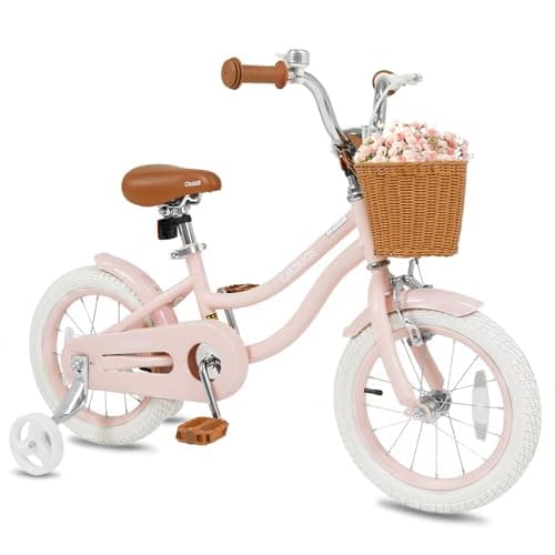 Olakids Kids Bike, 12 14 16 18 20 Inch Toddlers Bike with Training Wheels Rattan Basket Safety Bell Adjustable Seat and Handlebar for Girls Boys