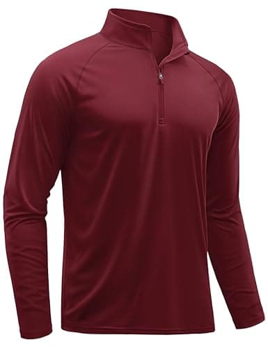 TACVASEN Mens Long Sleeve Quarter Zip Pullover Shirts Rash Guard Quick Dry Running for Men Sun Protection Swimming T-Shirts Wine Red