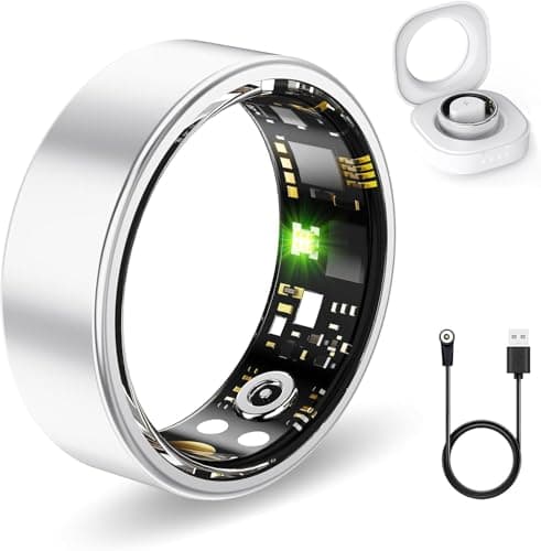 Smart Rings for Women Men, Fitness Ring with Heart Rate, Blood Oxygen, HRV, Stress, Sleep Tracker, Step Tracker, No Subscription Fee, lP68 Waterproof Smart Ring for iPhone & Android (Silver,7#)