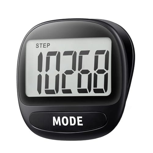 3D Pedometer for Walking Running Sports - Step Counter with Clip & Lanyard, Large LCD Display Accurate Fitness Tracker for Men Women Seniors Easy to Use-Dark Black