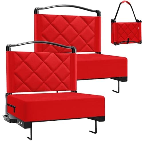 Kaganoon Stadium Seats with Back Support Cushion, Folding Stadium Seats for Bleachers Hold up 400lbs, Wide Bleacher Seat with Shoulder Strap & Handle Comfort for Sports Events (red, 2pcs)