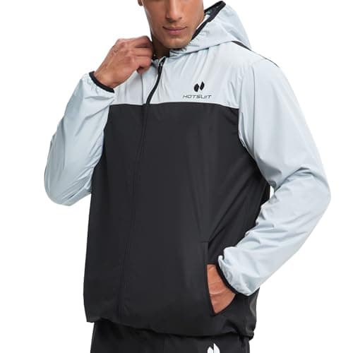 HOTSUIT Sauna Suit for Men Sweat Suits Gym Workout Exercise Sauna Jacket Zip, White, M