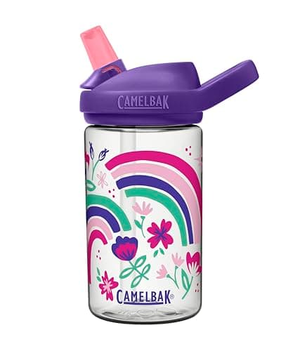 CamelBak Eddy+ Kids Water Bottle with Bite Valve Straw, Leak‑Resistant Easy‑Sip Design for Everyday Hydration, 14oz, Rainbow Floral