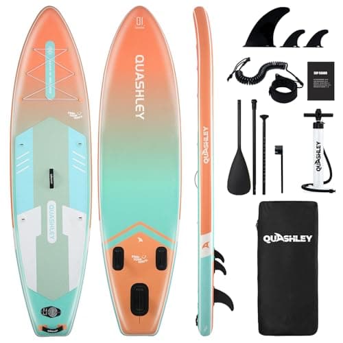 Quashley Inflatable Stand Up Paddle Board - All-Round SUP for Yoga,Fishing,Touring | Portable,Stable,Lightweight with Non-Slip Deck & Paddle for Beginners & Family Fun Fade Blue
