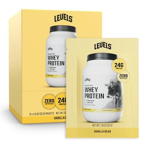 Levels Grass Fed Whey Protein Powder, No Artificials, 24G of Protein, Vanilla Bean, 12 Count