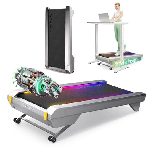 UREVO CyberPad Smart Walking Pad with 14% Auto Incline, Brushless Motorized Under Desk Treadmill for Office Fitness, Elegant Speed Lights, Spacious Surface, Digital Controller, AI-Powered App,Silver