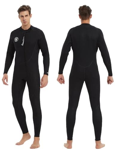 Lemorecn Men's 3mm Neoprene Full Wetsuit Front Zip Full Body Dive Suit for Swimming Diving Surfing Snorkeling Water Sports(3040BLACK-M)