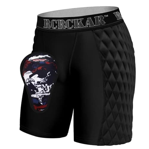 RCRCKAR Youth Boys Baseball Sliding Shorts Protective Athletic Compression Underwear w/Cup Baseball Football Lacrosse (Black, L)