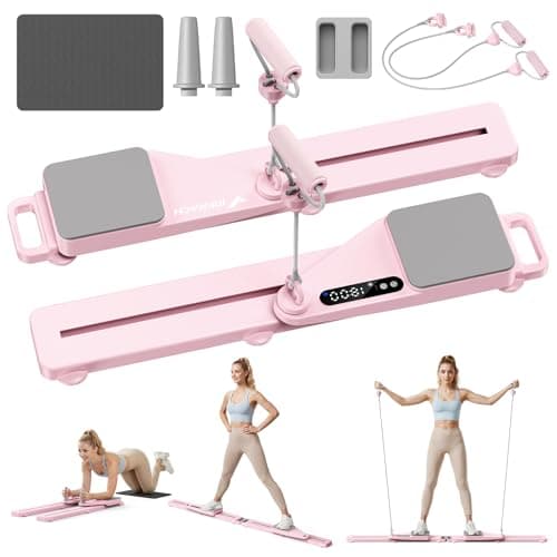 MERACH Pilates Board, Pilates Reformer Set with Timer and Resistance Bands, Portable Pilates Equipment for Home Workout, Ab Core Trainer Pilates Kit for Women and Beginners (Light Pink)