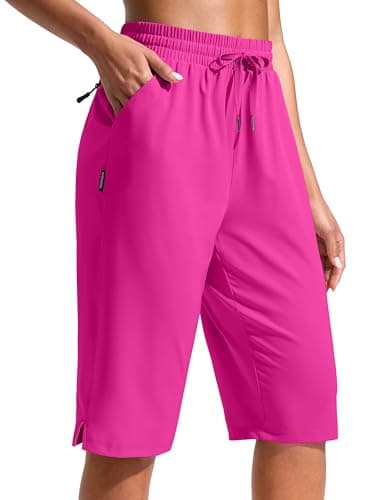 G Gradual Women's 13" Long Hiking Shorts with Zipper Pocket Lightweight Quick Dry Knee Length Bermuda Shorts for Women(Rose,XXL)