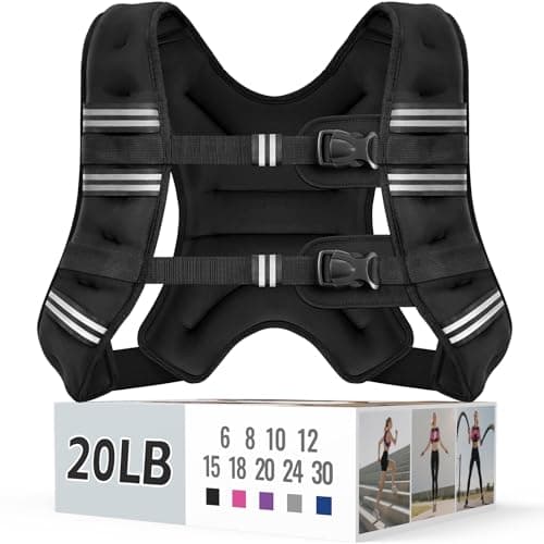 Zeerun Weighted Vest, 6lb/8lb/10lb/12lb/15lb/18lb/20lb/24lb/30lb for Men Women, Reflective Stripe Adjustable Buckle, Comfortable Durable Rucking Vest for Walking Running Strength Training, 20LBS-Black