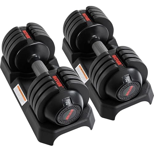 ALTLER Adjustable Dumbbell Set, 25LB Pair with Tray for Workout Strength Training Fitness, Adjustable Weight Dial Dumbbell with Anti-Slip Handle and Weight Plate for Home Exercise
