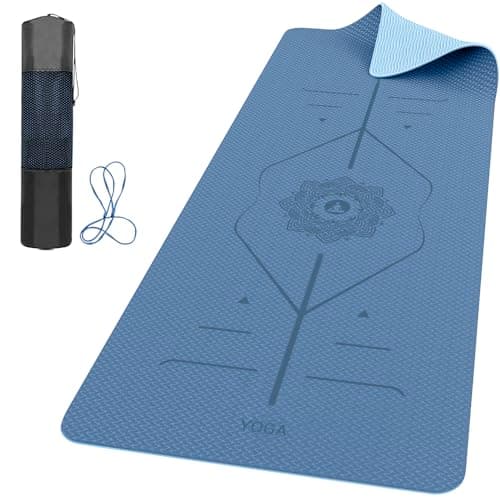 ROMIX Pro Yoga Mat Thick 6mm (1/4 inch), 72"L x 24"W Non-Slip Workout Mat with Alignment Lines, Large Yoga Mats for Women Men With Carry Bag, Exercise Mats for Home Workout Training Equipment (Blue)