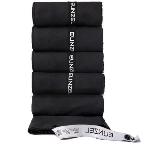 Eunzel Microfiber Workout Towel,Quick Dry Silver Ion Absorbent Sweat Gym Towel for Workout, Camping, Travel, Exercise& Fitness 31.5"x15.7", Set of 5 Black