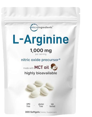 Micro Ingredients L-Arginine 1000mg with MCT Oil, 300 Softgels | Nitric Oxide Precursor* for Men & Women | Extra Strength Amino Acid Formula for Daily Wellness | Non-GMO, Gluten Free, No Soy