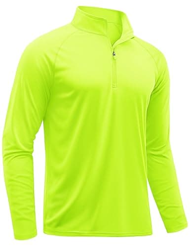 TACVASEN Men Long Sleeve Swim Shirts Sun Protection Quick Dry 1/4 Zip Pullover Running Workout Shirts Fluorescent Green XL