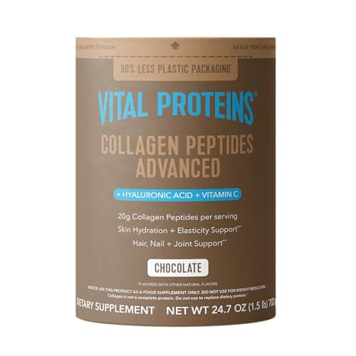 Vital Proteins Collagen Peptides Advanced, Hydrolyzed Peptides with Hyaluronic Acid and Vitamin C - Chocolate Flavor Powder, 24.7oz