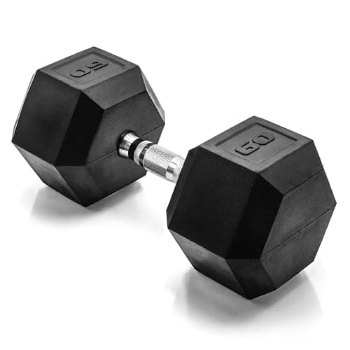 CAP Barbell 60 LB Rubber Coated Hex Dumbbell Hand Weight - Single | Chrome Handle
