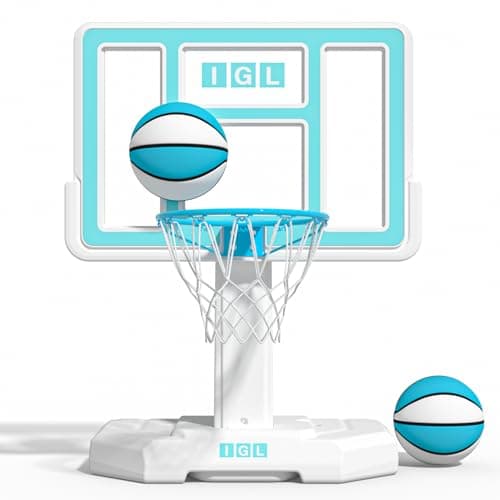 IGL Pool Basketball Hoop - Portable Swimming Pool Goal - 44 Inch Backboard, Water-Filled Base for Stability, Includes 2 Balls & Pump - Outdoor Summer Fun Game for Kids & Adults - 2.56Ft Fixed Height