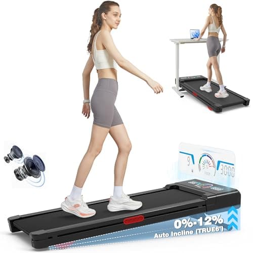 TRAILVIBER Walking Pad Treadmill with 12% 9-Level Auto Incline, 450 lbs Capacity RGB LED Screen, Bluetooth Speaker Under Desk Treadmill, Compact Treadmills for Home Hiking, Black
