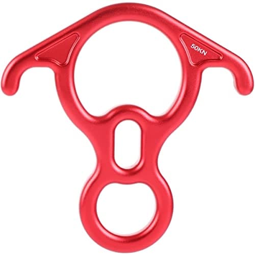 PROND Terminal 8 Descender, Rescue Figure 8 Descender with Lock Off Ears, 50KN Aluminum Alloy Bent-Ear Descender for Climbing Rescuing Or Escaping Descender, Climbing Belay & Rappel Equipment (Red)