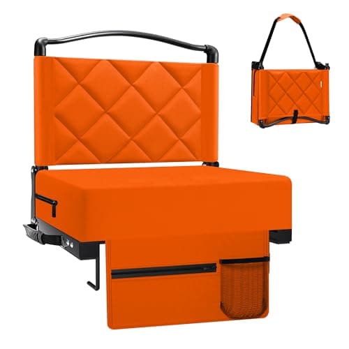 Kaganoon Stadium Seats with Back Support and Cushion Thick Padded Bleacher Chairs with Shoulder Strap, Portable Folding Stadium Seat Chairs for Bleacher Includes Cup Holder and Side Pocket, Orange