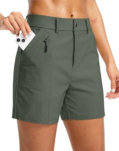 SANTINY Women's 5"/7" Hiking Golf Shorts Quick Dry Stretch Casual Work Shorts with Pockets for Women Walking Travel Summer (SageGreen_M) Sage Green