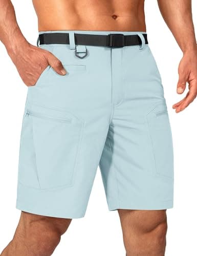 Shallowlulu Mens Cargo Hiking Shorts Water Resistant Quick Dry Lightweight Breathable Tactical Shorts with Nylon Belt(Sky Blue 42W/10L)