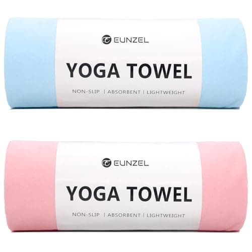 Eunzel 2 Pack Hot Yoga Towel Non Slip Yoga Mat Towel Non-Slip Sweat Absorbent Microfiber Towel for Hot Yoga, Pilates and Workout 72" x 26.5", Pink/Blue