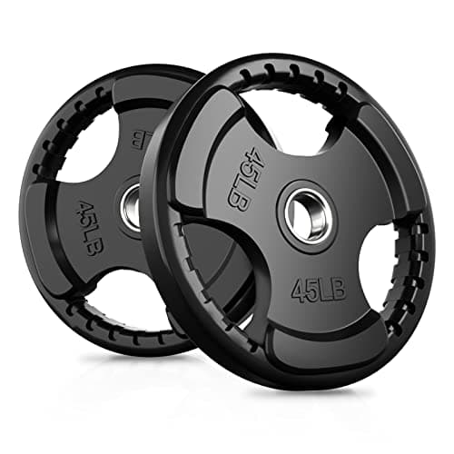 RitFit Weight Plates for Barbell, 2-Inch Olympic Rubber Grip Plates for Weightlifting and Strength Training in Home & Gym, Single, Pair and Sets(45LB, Pair)