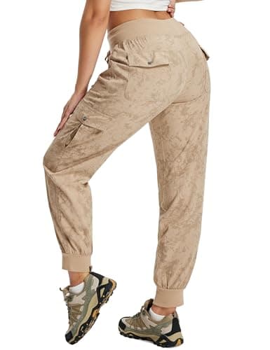 MoFiz Hiking Cargo Pants for Women with Pockets Lightweight Quick Dry Athletic Outdoor Summer Travel Casual Joggers Sweatpants Camouflage Khaki M