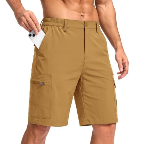 Jessie Kidden Mens Outdoor Casual Expandable Waist Lightweight Water Resistant Quick Dry Fishing Hiking Shorts (6222 Yellow Brown 29)