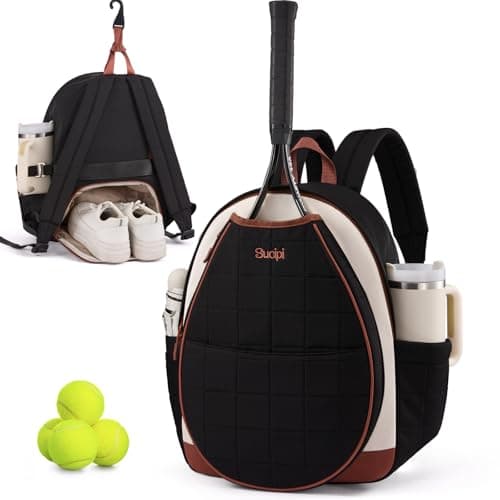Sucipi Tennis Bag, Tennis Backpack for Women with Shoe Compartment, Quilted Professional Tennis Racket Bag with Cup Holder for Pickleball Badminton