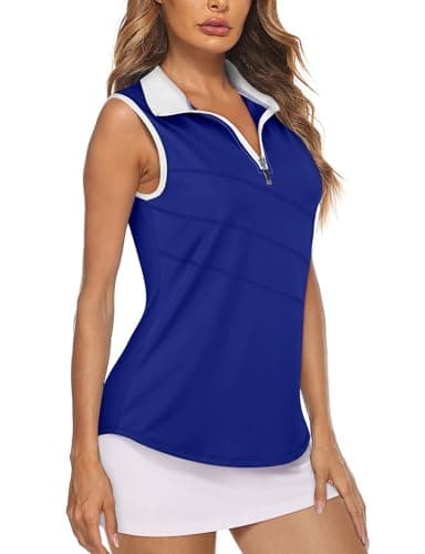 Koscacy Athletic Tank Tops for Women,Color Block Polo Shirt Golf T Shirts Lightweight Moisture Wicking Quick Dry Sleeveless Tops Summer Hiking Swimming Camping Color Block X-Large