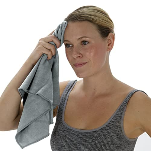 MICRODRY Wonder Towel - Ultra Absorbent Luxury Fitness Workout Towel, Microfiber Cooling Towel for Face and Neck, Quick Drying, Soft to Touch, Exercise at Home or Gym, Great for Yoga,16x28, Light Grey