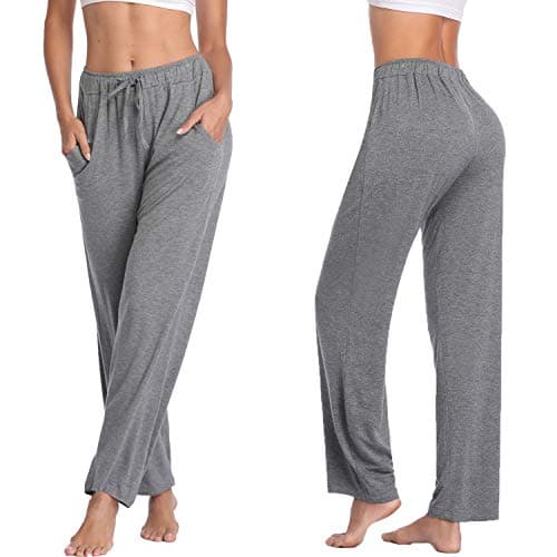 Jorlyen Flowy Workout Yoga Pants with Drawstring Women Pockets High Waist Pants Lounge Casual Leggings Running Walking Loose Fitting Daily Trousers, Grey M