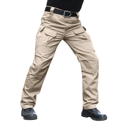 Hiwise Men's Stretch Tactical Pants Water Resistant Ripstop Cargo Pants Outdoor Lightweight EDC Work Hiking Pants (Khaki, 46WX34L)
