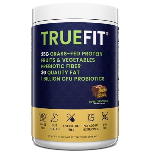 TrueFit Grass-Fed Whey Protein Powder + Fiber & Probiotics, Dubai Chocolate