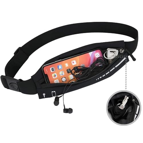 Slim Waterproof Fanny Pack Belt Bag for Women & Men – Bounce-Free Adjustable Running Belt, Lightweight Phone Holder Waist Pouch for Jogging, Workout, Travel, Money Belt-Black