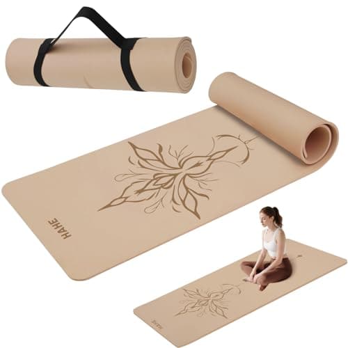 HAHE Yoga Mat Thick (8MM,1/3"), Eco-Friendly POE Non Slip Yoga Mat, High Rebound & Shock Absorption, Anti-Tear & Sweat-Resistant for Yoga, Fitness, Home, Workouts, Large Pilates Mats 72"x24" with Carrying Strap (Milk Coffee)