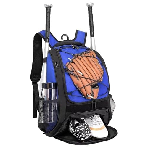 DAFISKY Baseball Bag Softball Backpack - Youth Adult T Ball Bat Equipment Bag with Bat and Helmet Holders, Shoe Compartment and Hook, Blue