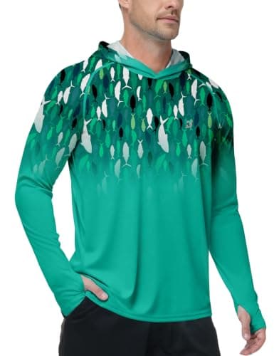Roadbox Mens UPF 50+ Sun Protection Hoodie, UV Long Sleeve Fishing Shirts, Outdoor Swim Hiking Running Workout Rash Guard Dark Teal
