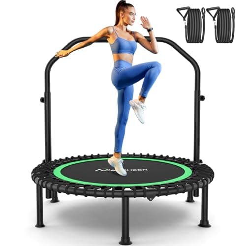 Bungee Rebounder Trampoline,ANCHEER 40" Foldable Fitness Trampoline with 4-Level Adjustable Handlebar, 450LBS Capacity, Resistance Ropes&Upgraded Bungees Safe for Home/Cardio,Workout Indoor/Outdoor