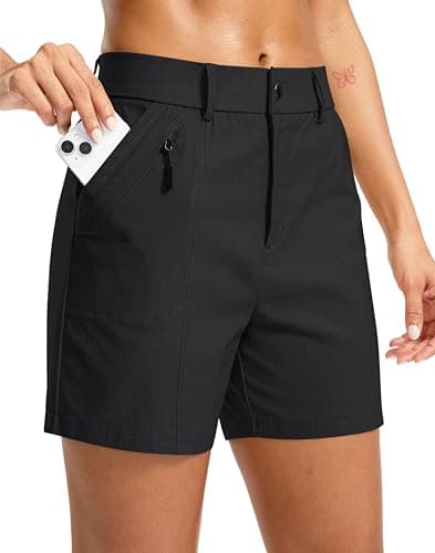 SANTINY Women's 5"/7" Hiking Golf Shorts Quick Dry Stretch Casual Work Shorts with Pockets for Women Walking Travel Summer (Black_M)
